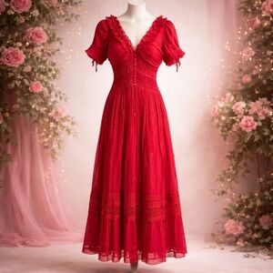 Self-Portrait Romantic Red Midi Dress Size 4 Whimsigoth Romantic Soft Gothic